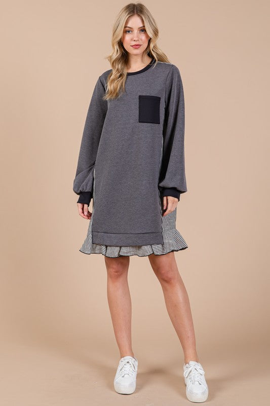 Robe Sweatshirt en Terry à Motifs Rayés