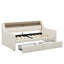 Twin Size Daybed with Storage Drawers, Upholstered Daybed with Charging Station and LED Lights, Beige - Korvel