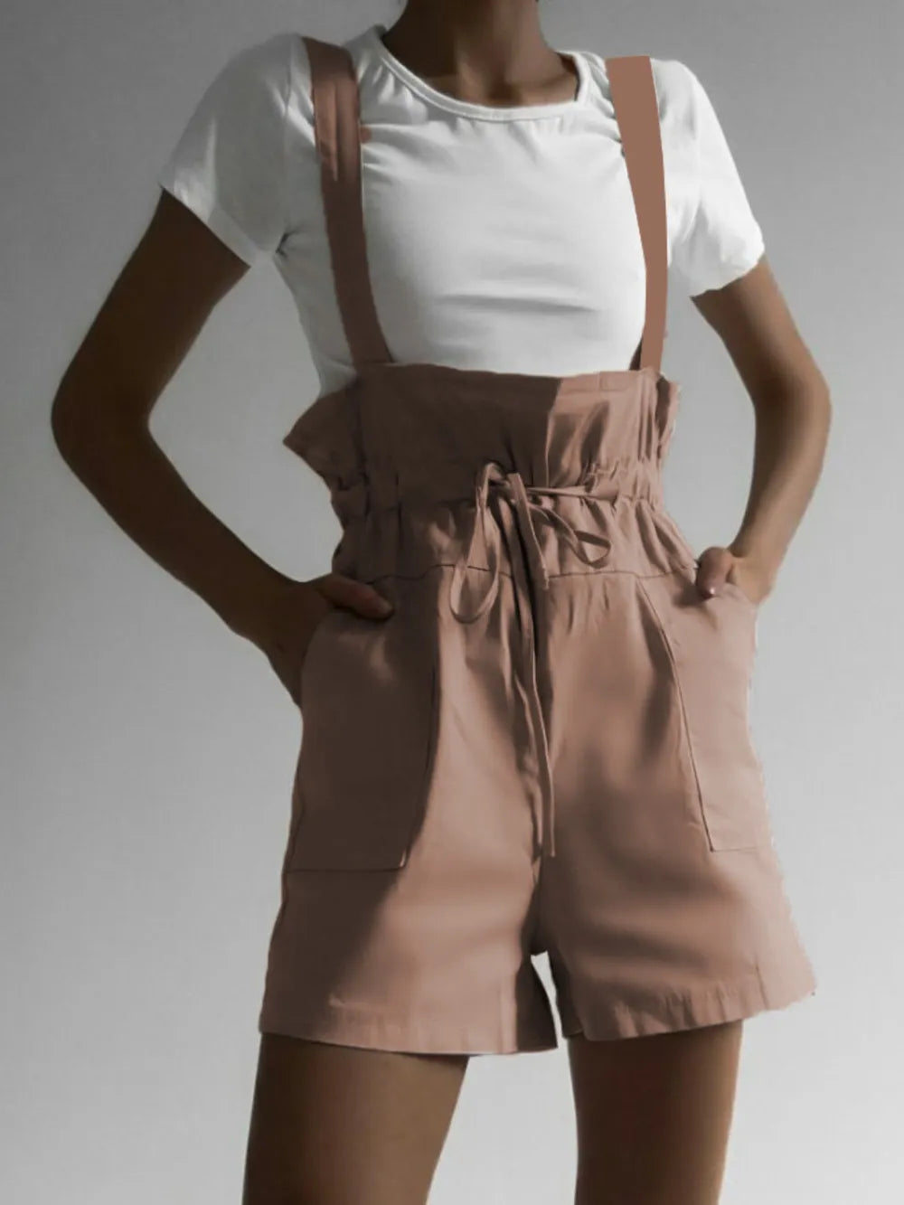 Drawstring Wide Strap Overalls with Pockets - Korvel