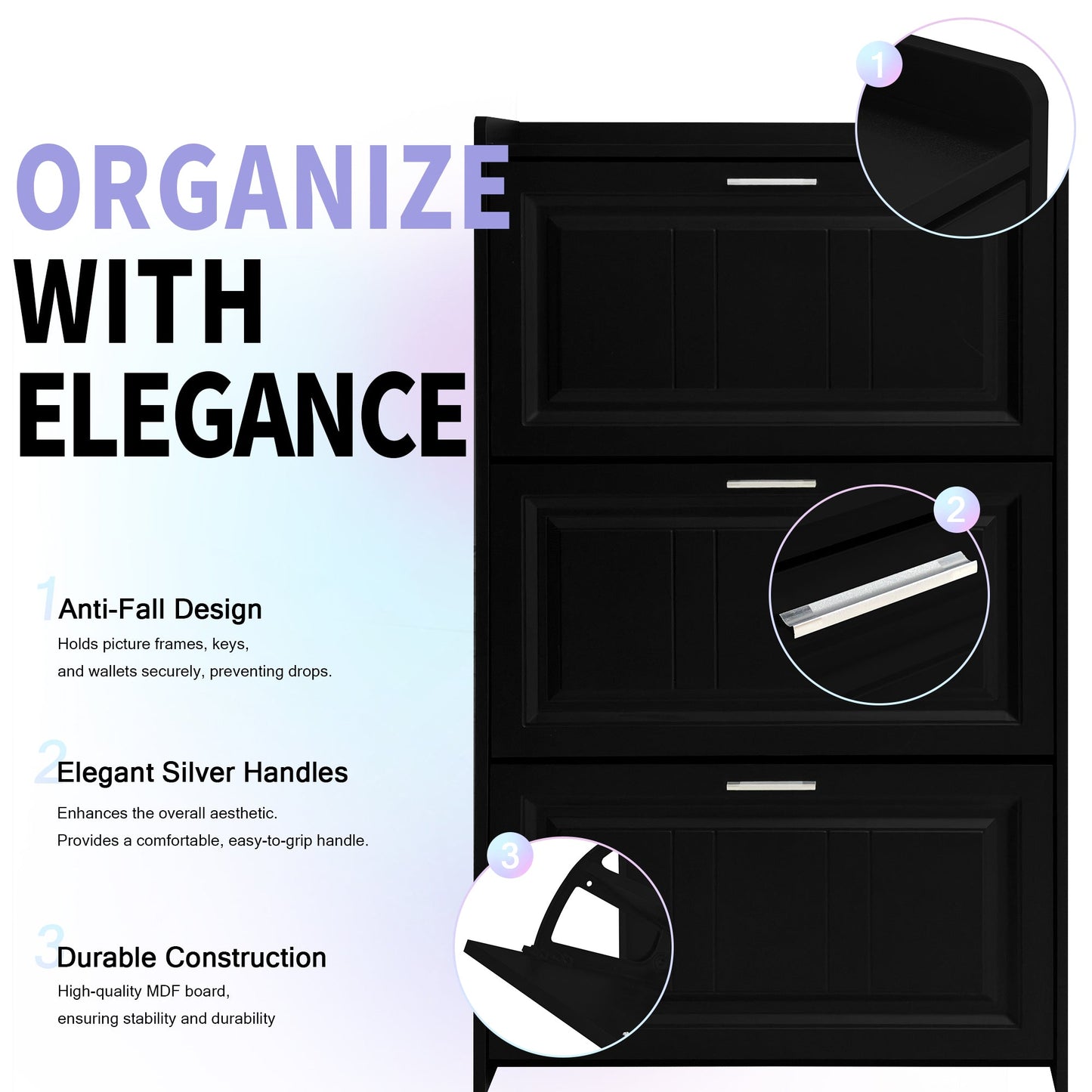 U-Can Shoe Storage Cabinet for Entryway with 3 Flip Drawers, Modern Shoe Organizer Cabinet, Free Standing Shoe Rack Black - Korvel