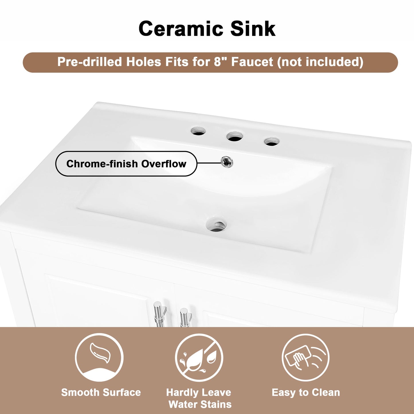 30" Bathroom Vanity with Sink  Multi-functional Bathroom Cabinet with Doors and Drawers Solid Frame and MDF Board, White - Korvel