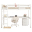 Twin Loft Wood Bed with Under-bed, Built-in Desk, a Storage Cabinet of 2 Drawers, Guardrails, Ladder,White - Korvel