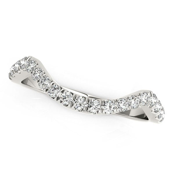 Anillo de boda de diamantes pavé curvado moderno en oro blanco de 14k