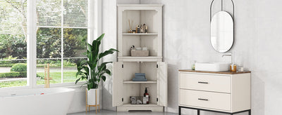 Tall Corner Cabinet with Doors for living room, bathroom,Dining Room or Kitchen,color:Wood grain beige - Korvel