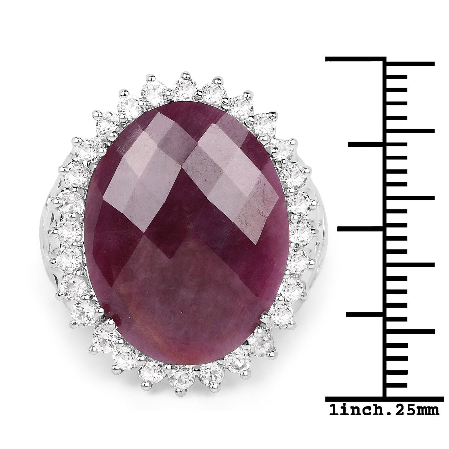 19.12 Carat Genuine Ruby and White Topaz Sterling Silver Ring