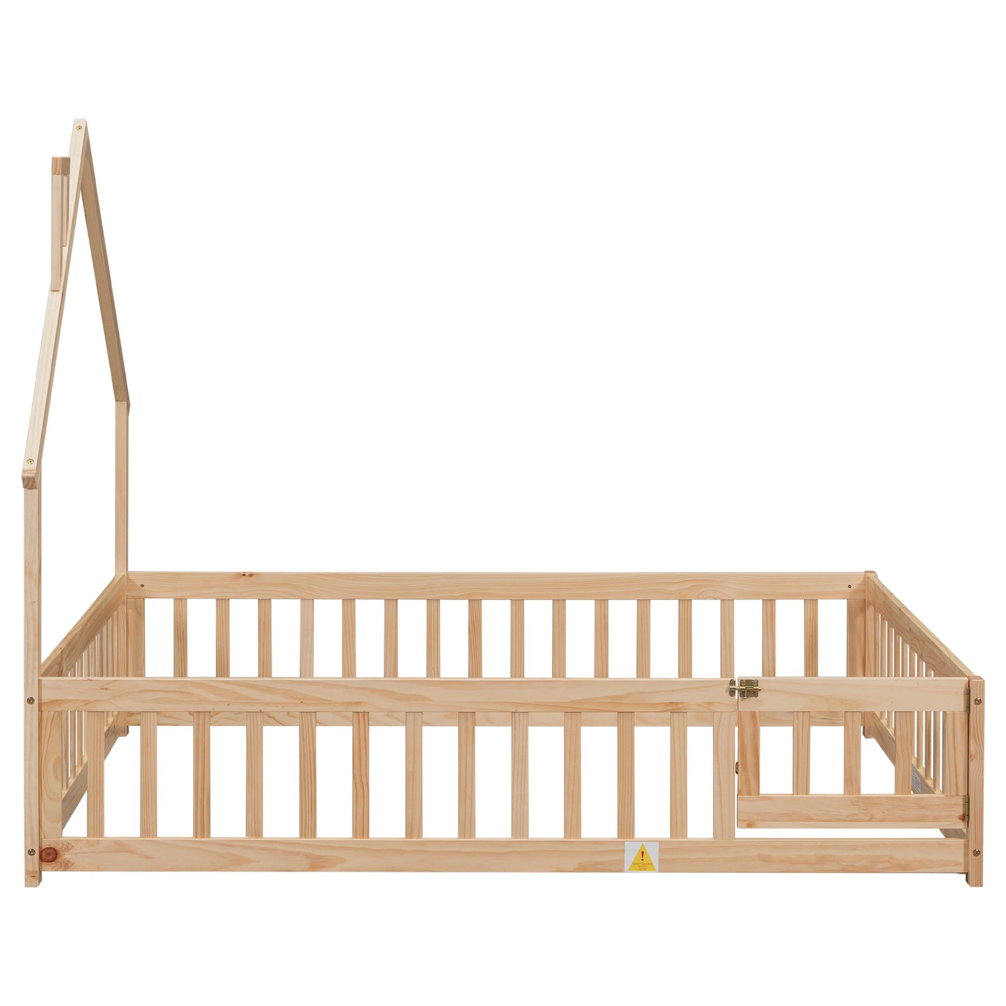Full House-Shaped Headboard Floor Bed with Fence - Natural