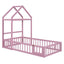 Wooden Twin Size Children's Bed with Detachable Headboard, Pink