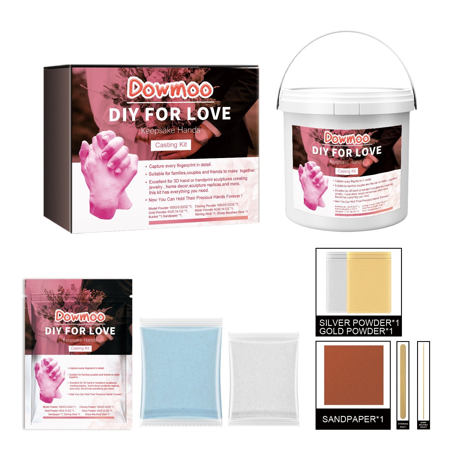 DOWMOO Diy For Love Keepsake Hands Casting Kit, Clone Powder Model Powder 3d Three-Dimensional Hand And Foot Film Technology Souvenir - Korvel