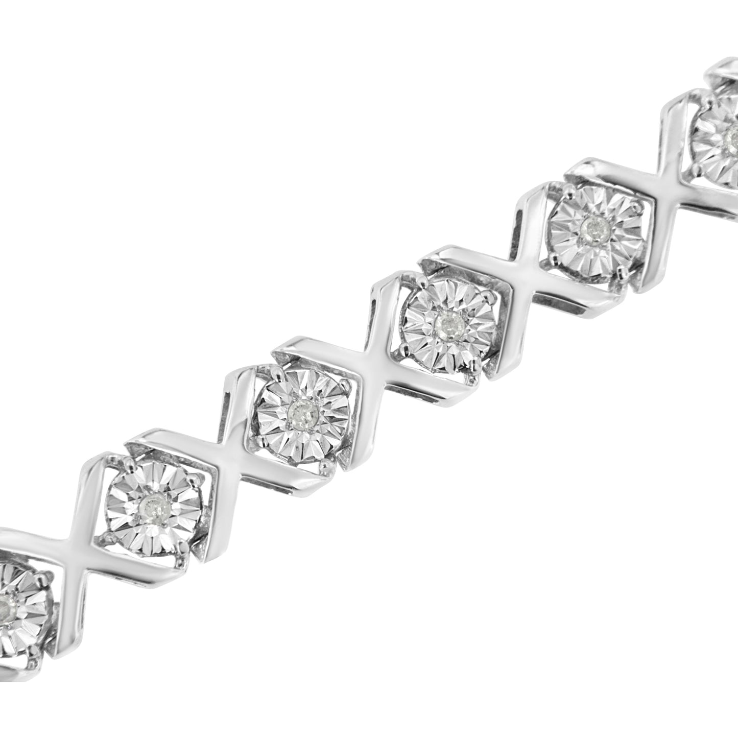 .925 Sterling Silver Miracle Set Diamond "X" Link Bracelet - 7.25"