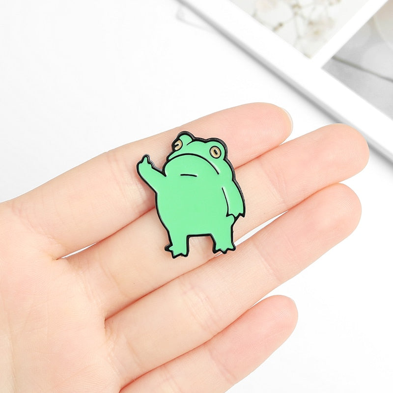 Funny Frog Enamel Pin Custom Cool Animal Brooches Bag Lapel Pin Cartoon Froggy Badge Jewelry Gift for Friends - Korvel