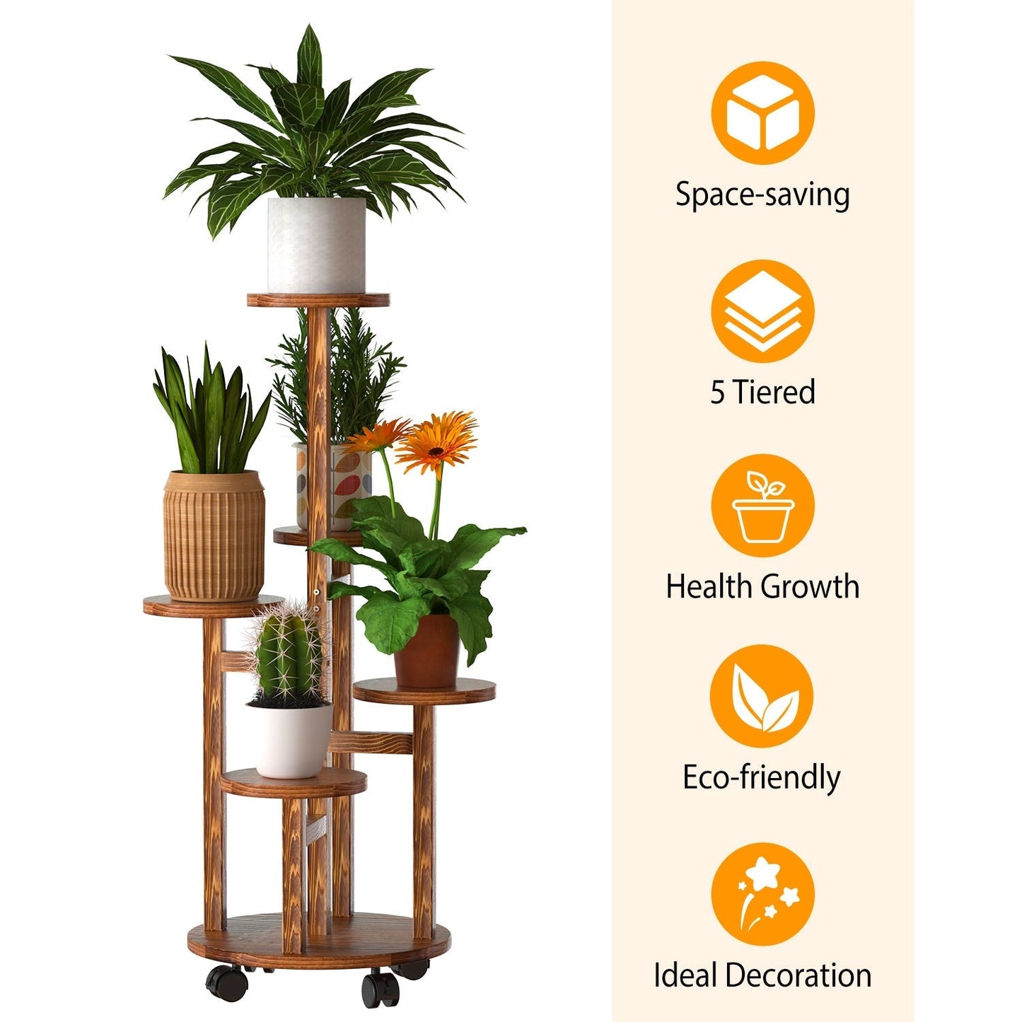 Soporte de Plantas de Madera de 5 Niveles con Ruedas Desmontables