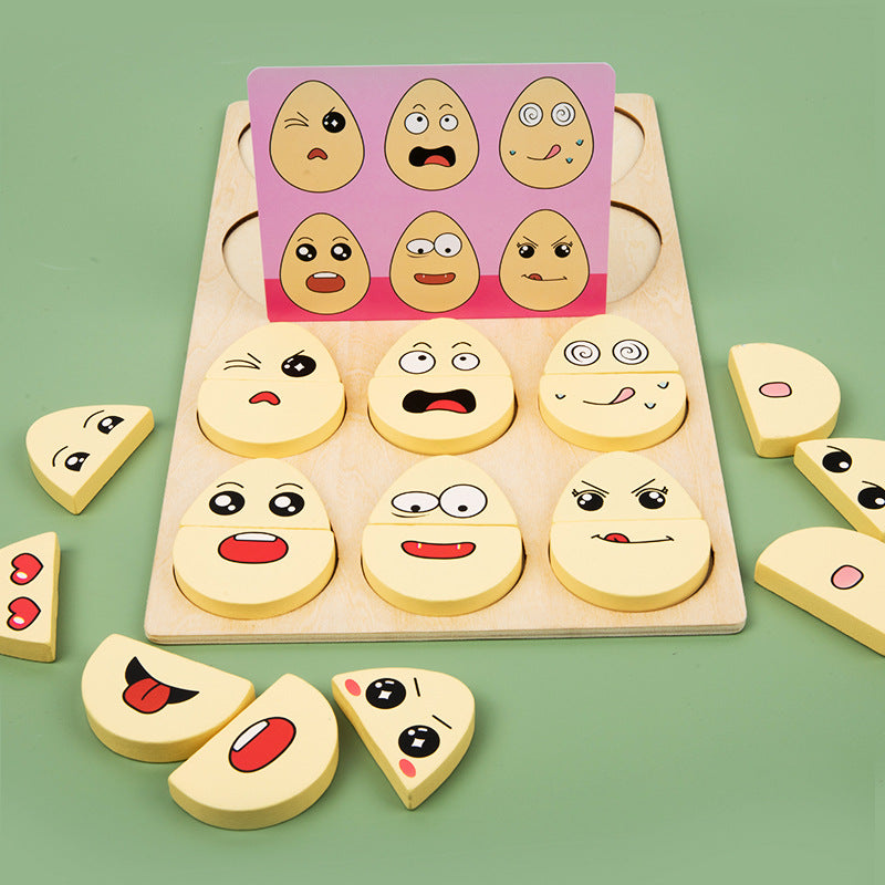 Wooden children's early education fun expression egg matching game, battle training interactive puzzle toy - Korvel