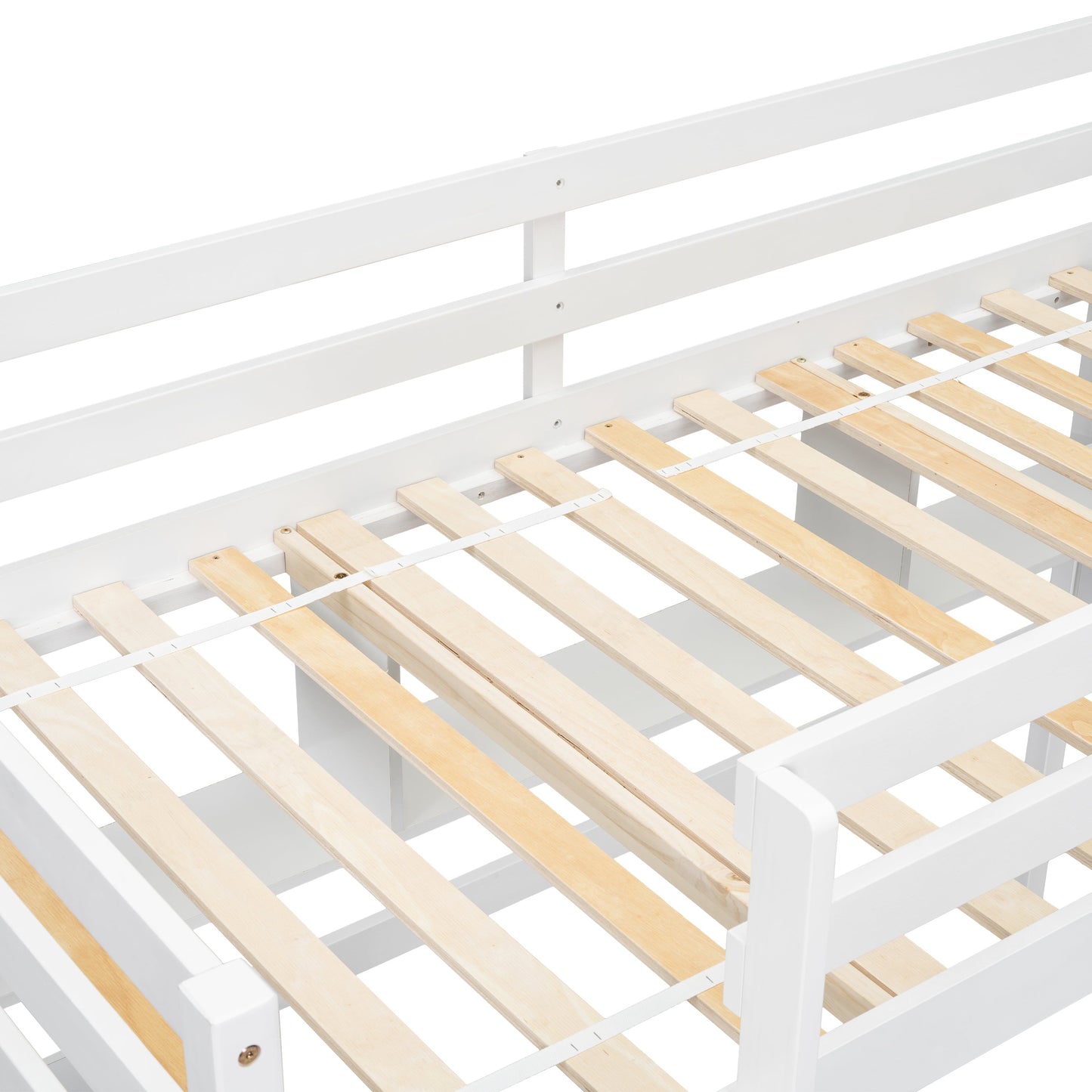 Twin Loft Bed with built-in desk and bookcase of three compartments, Guardrails and Ladder,White - Korvel