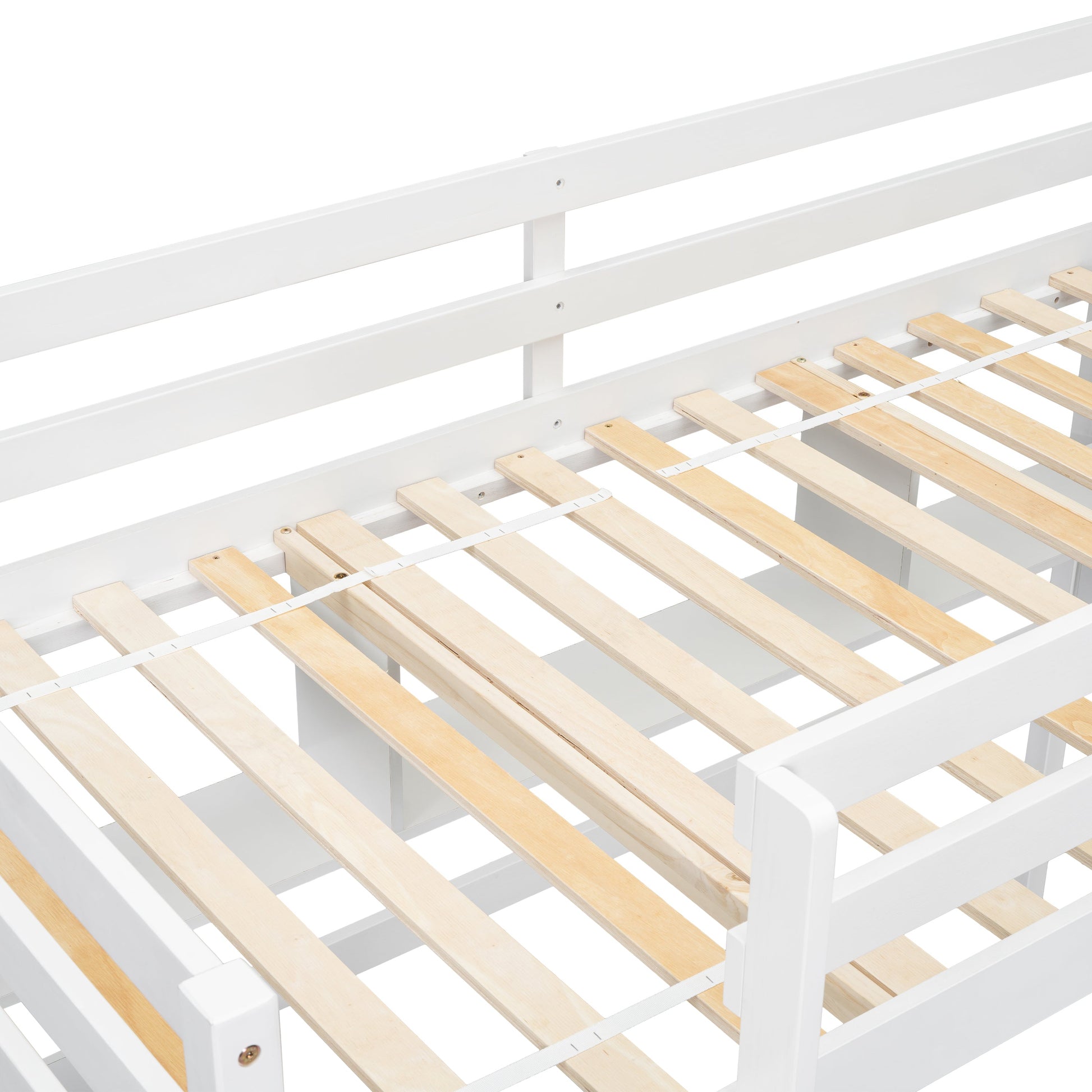 Twin Loft Bed with built-in desk and bookcase of three compartments, Guardrails and Ladder,White - Korvel