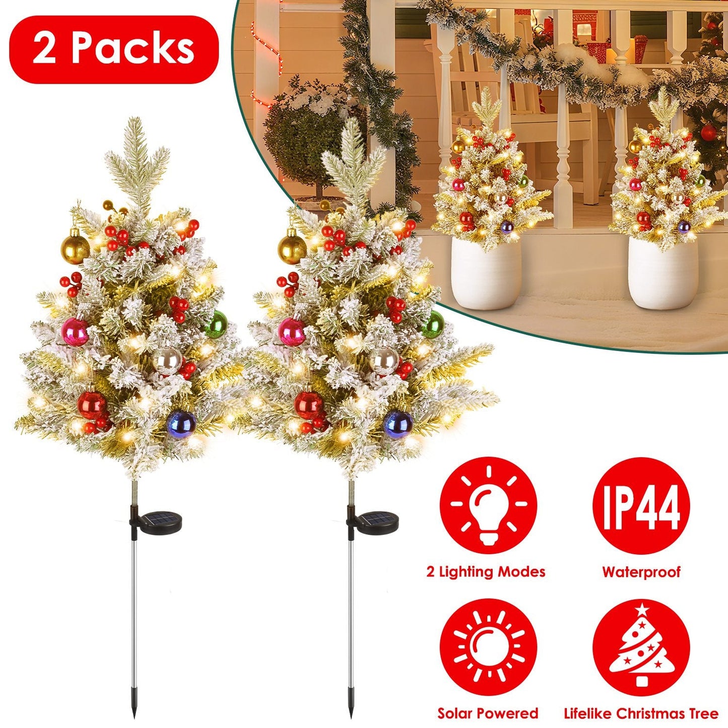 Relleno de Urna de Árbol de Navidad Iluminado Solar - 2 Pcs