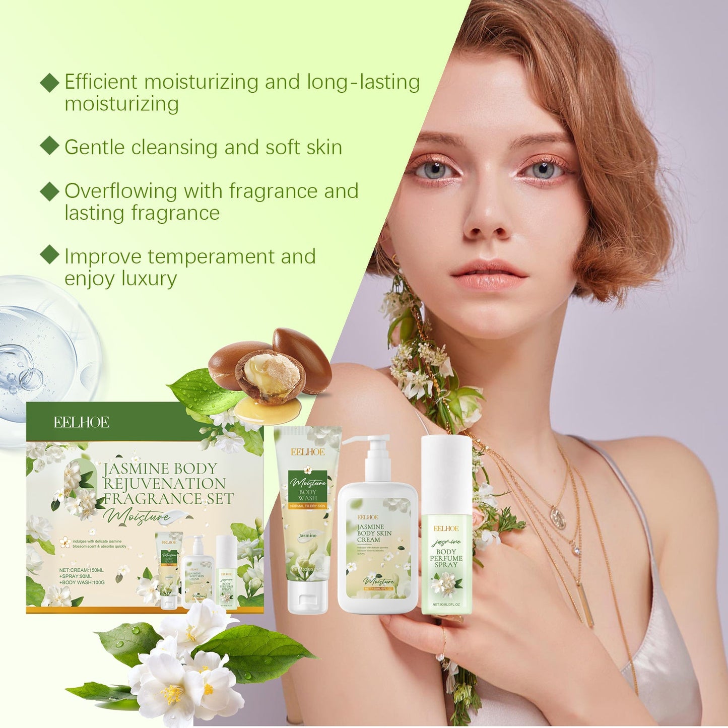 Ensemble de soins du corps au jasmin - Nettoyer et hydrater