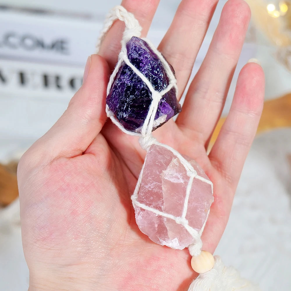 Pendentif attrape-rêves en améthyste fait main pour la décoration intérieure