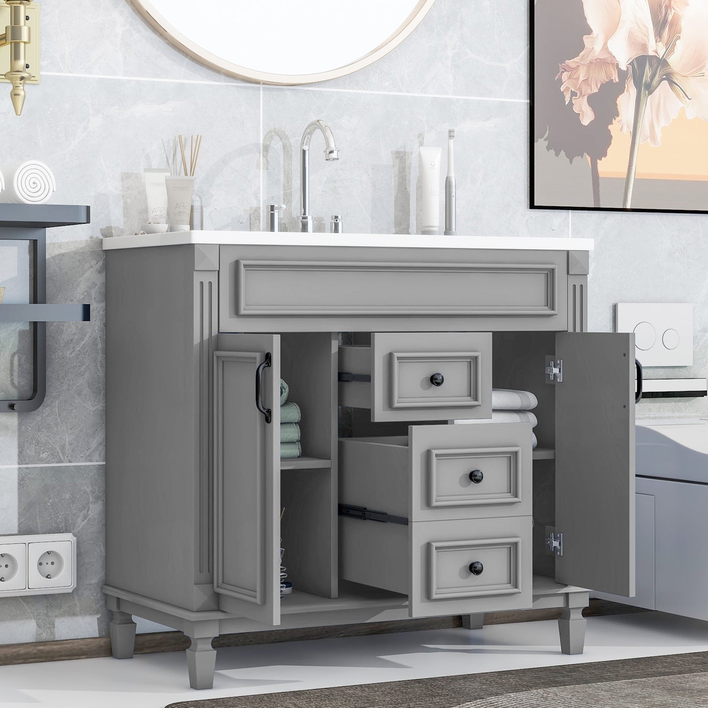36'' Modern Bathroom Vanity with Soft Closing Doors