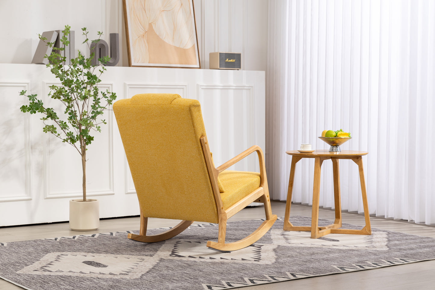 Rocking Chair Upholstered Fabric Rocking Armchair Indoor with High Backrest Glider Chairs and Lumbar Pillow for Living Room - Korvel
