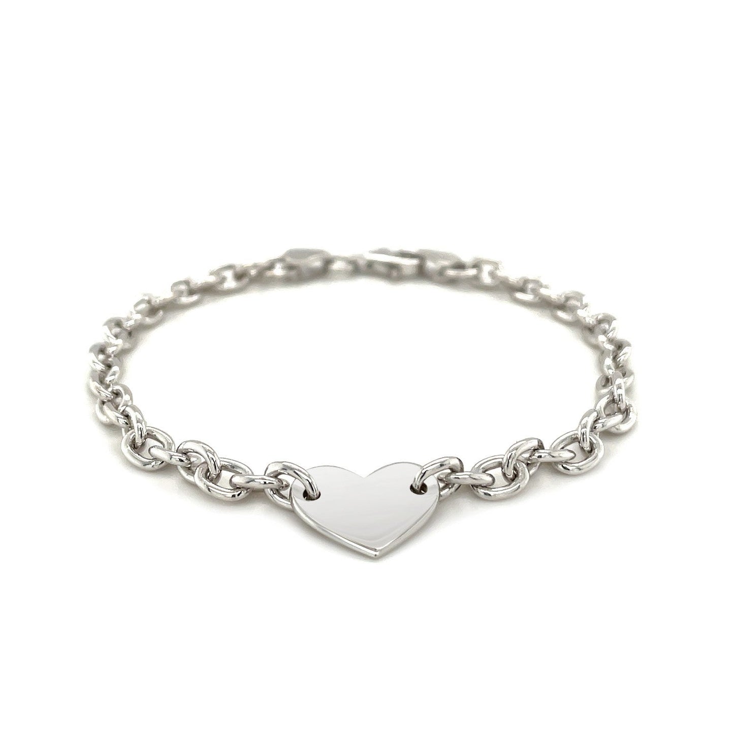 Bracelet en chaîne en argent sterling plaqué rhodium avec cœur