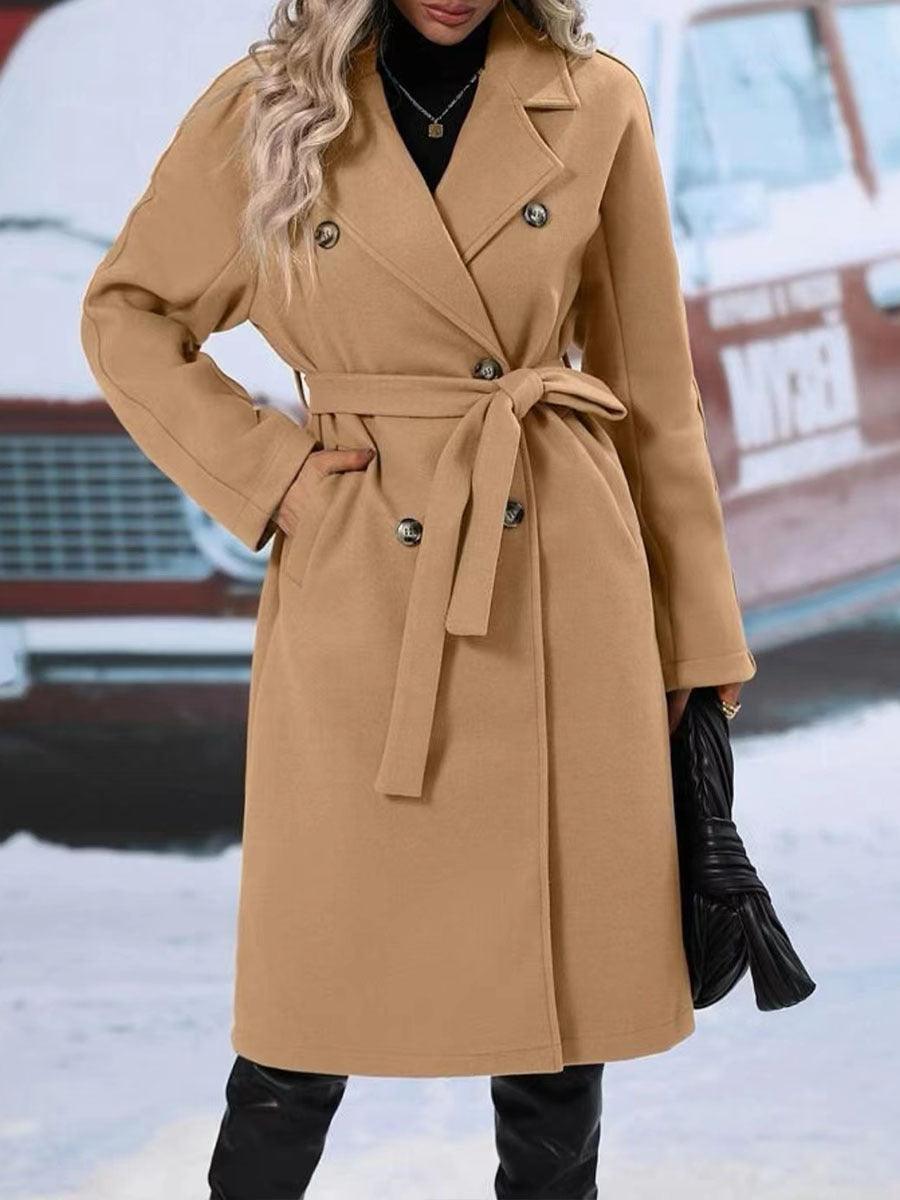 Women's Double-Breasted Pea Coat with Belt