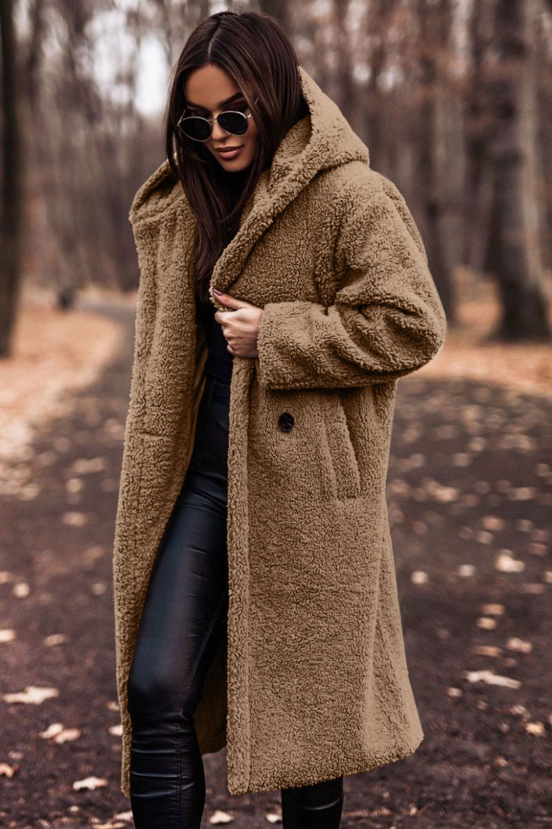 Elegant Plush Faux Fleece Long Coat for Women