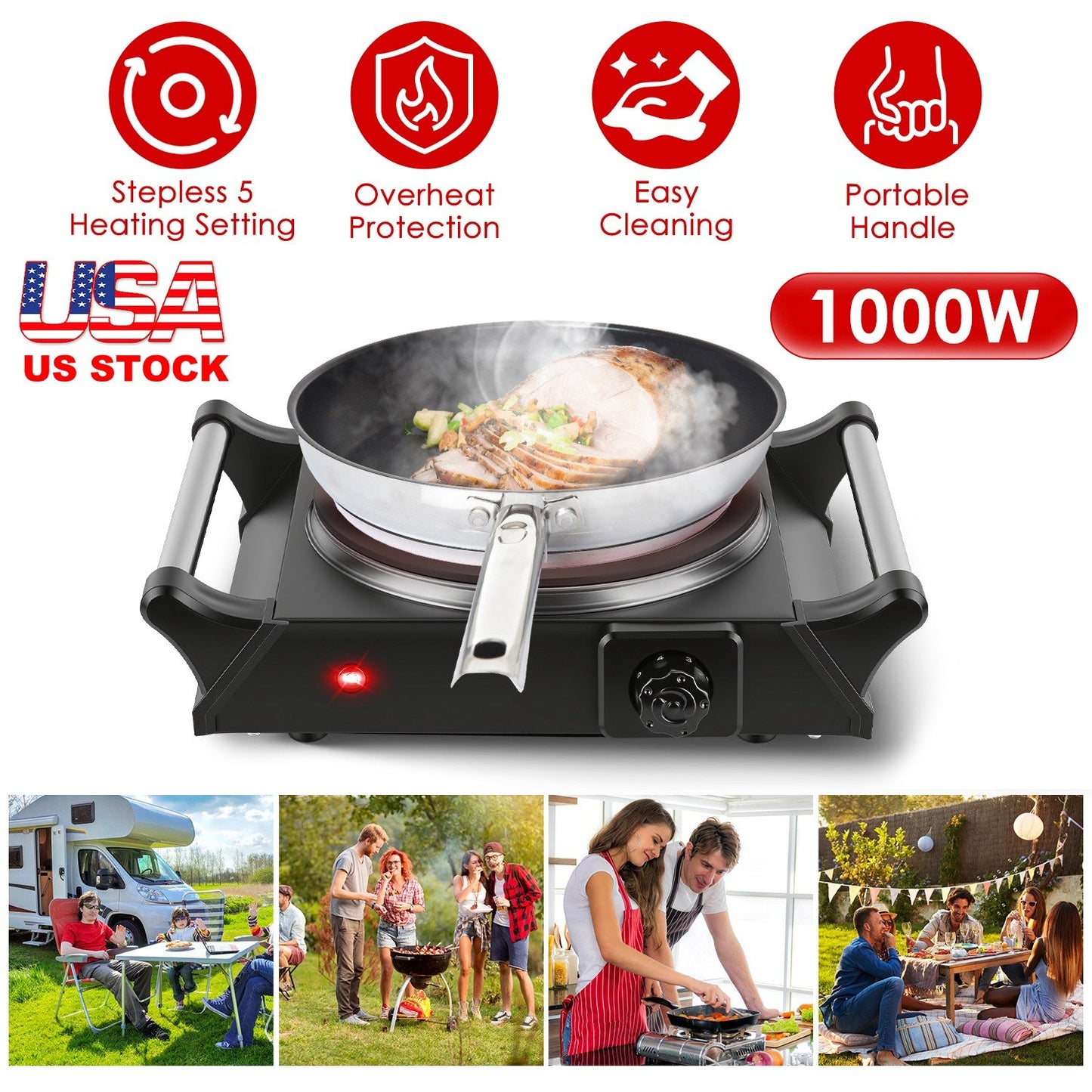 1000W Electric Single Burner Portable Hot Plate with Adjustable Temperature