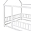 Full Size Floor Wooden Bed with House Roof Frame and Guardrails - White