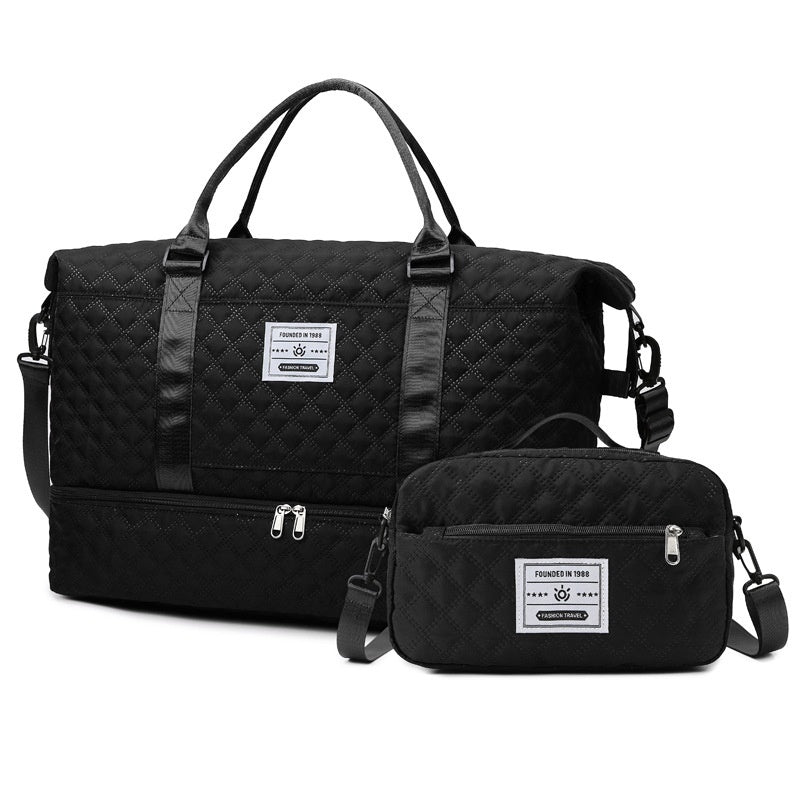 Large-Capacity Quilted Travel Duffel Bag with Embroidered Handle