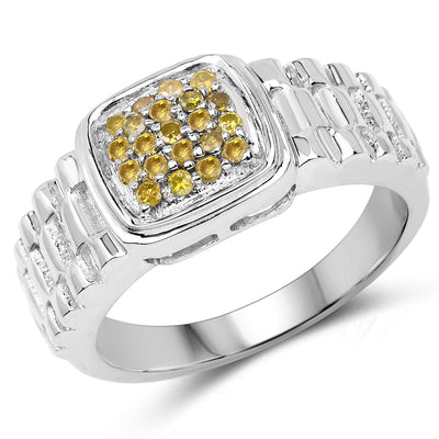Anillo de Compromiso de Diamante Amarillo Genuino de 0.25 Quilates en Plata Esterlina
