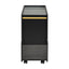 Stylish mobile desk with lockable wheels,bedside table with 5mm thick grooved tempered glass and gold round bars ，black - Korvel