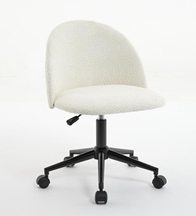 Velvet fabric office chair, mid back adjustable rotating computer chair, black legs, cushioned office chair with wheels ，White - Korvel