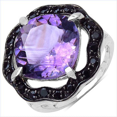 6.09 Carat Genuine Amethyst & Black Spinel Sterling Silver Ring
