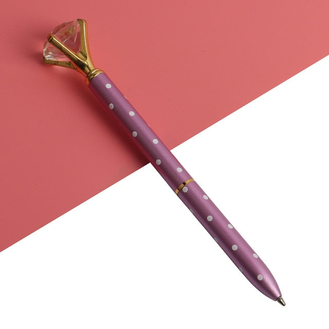 21Color Kawaii Ballpoint Pen Big Gem Metal Ball Pen With Large Diamond Blue And Black Magical Pen Fashion School Office Supplies - Korvel