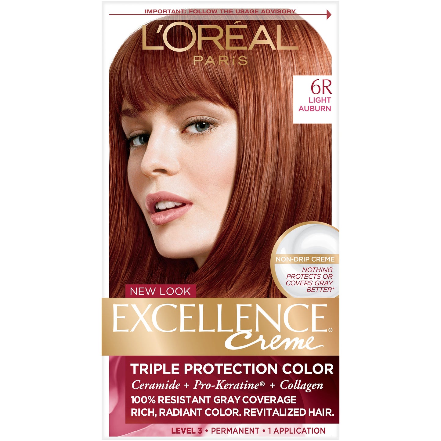 Excellence L'Oreal Paris Creme Permanent Hair Color, 6R Light Auburn