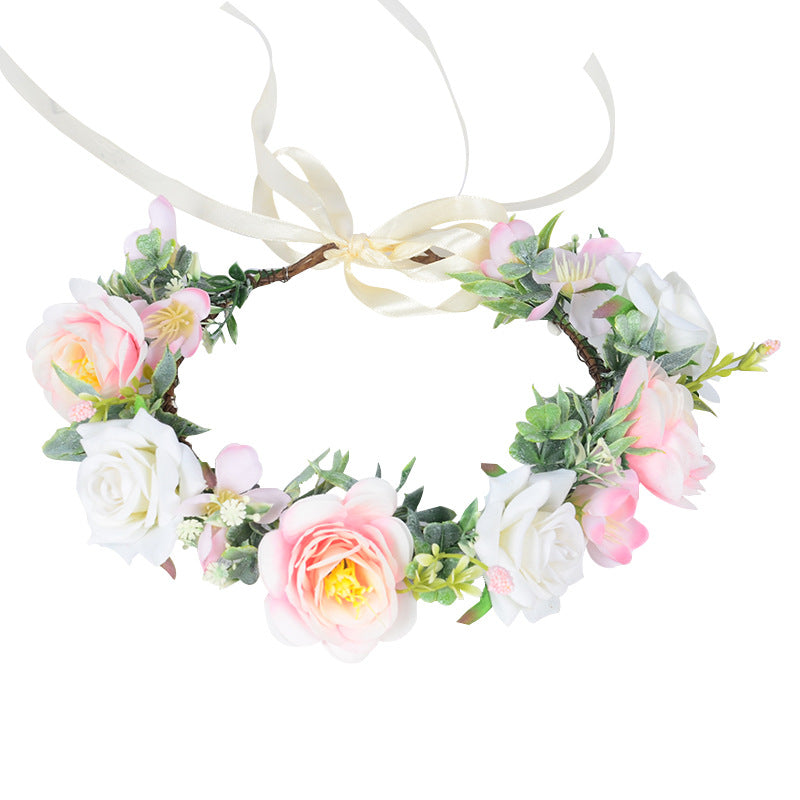 Simulated Rose Blossoms Adjustable Headwear Wreath Bridal Fairy Princess Birthday Performance Headwear - Korvel