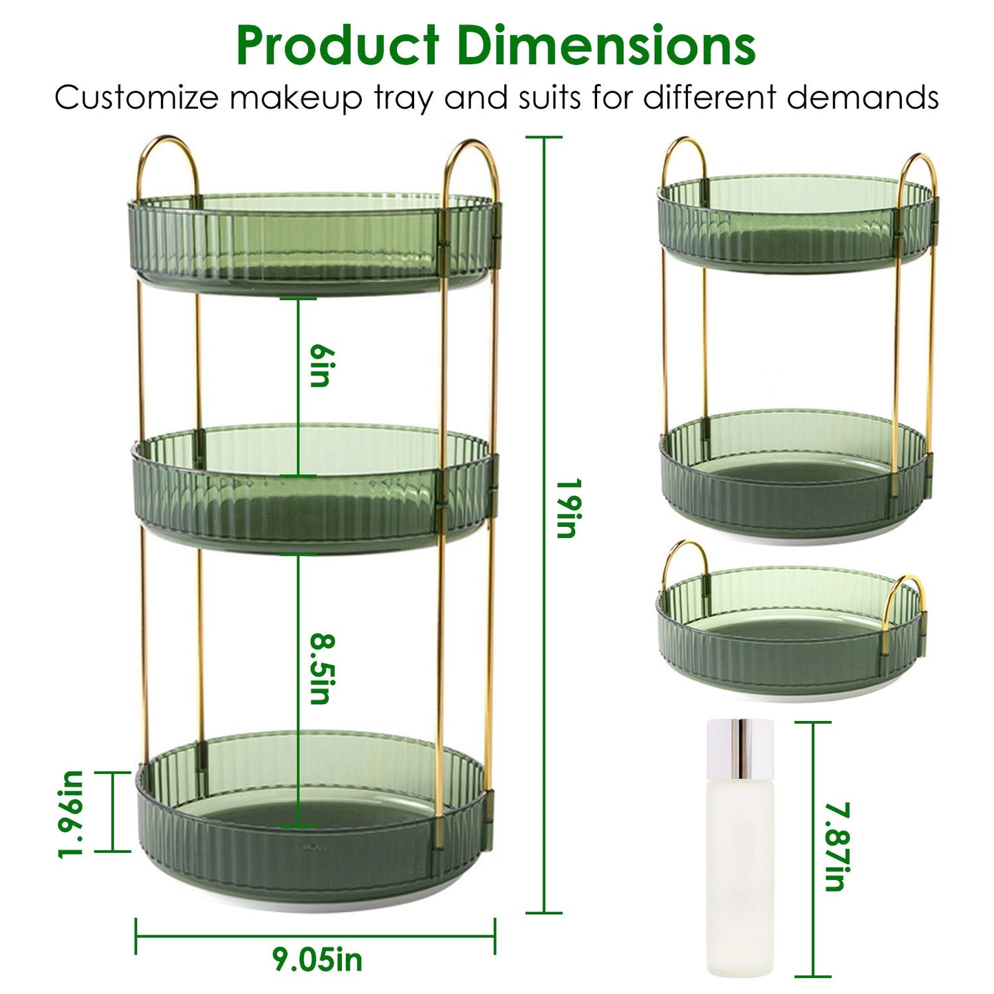 3 Tier Rotating Makeup Organizer - 360° Spinning Storage Tray