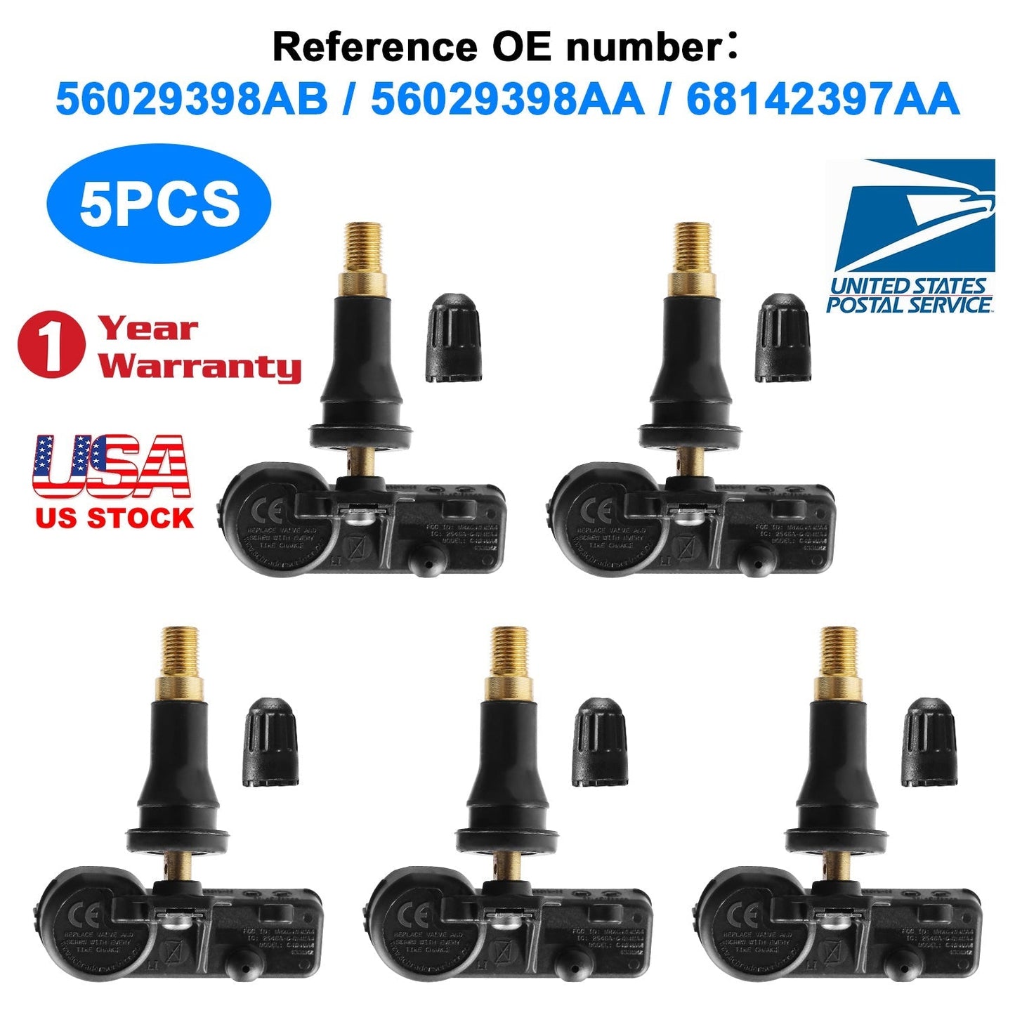 5PCS TPMS Tire Pressure Sensors for Jeep Chrysler Dodge Ram