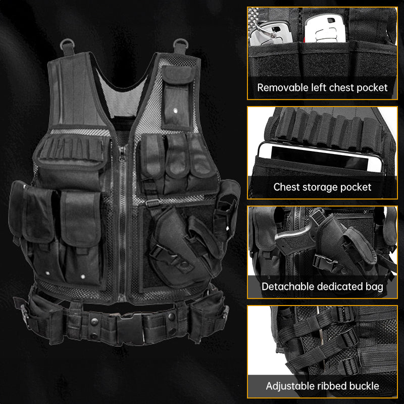 Tactical Vest for Men, Airsoft Vest, Black Molle Vest and Cap Protective Equipment, Tactical Airsoft Gear - Korvel
