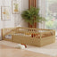 Twin Floor Bed Frame with Fence, Wood Kids Floor Beds Frame for Bedroom Playroom,Natural - Korvel