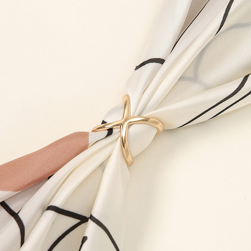 Creative Rice King Star Gold-Plated Scarf Buckle Multi-Purpose X Cross Hollow Smooth Surface Scarf Square Shawl Buckle - Korvel