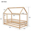 Lit en bois taille twin avec cadre de toit de maison et barrières de sécurité