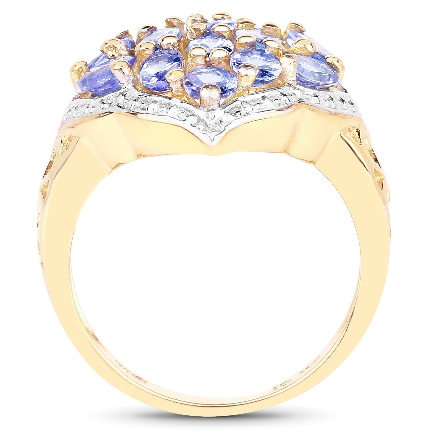 Anillo de Clúster de Tanzanita Baño de Oro Amarillo de 14K