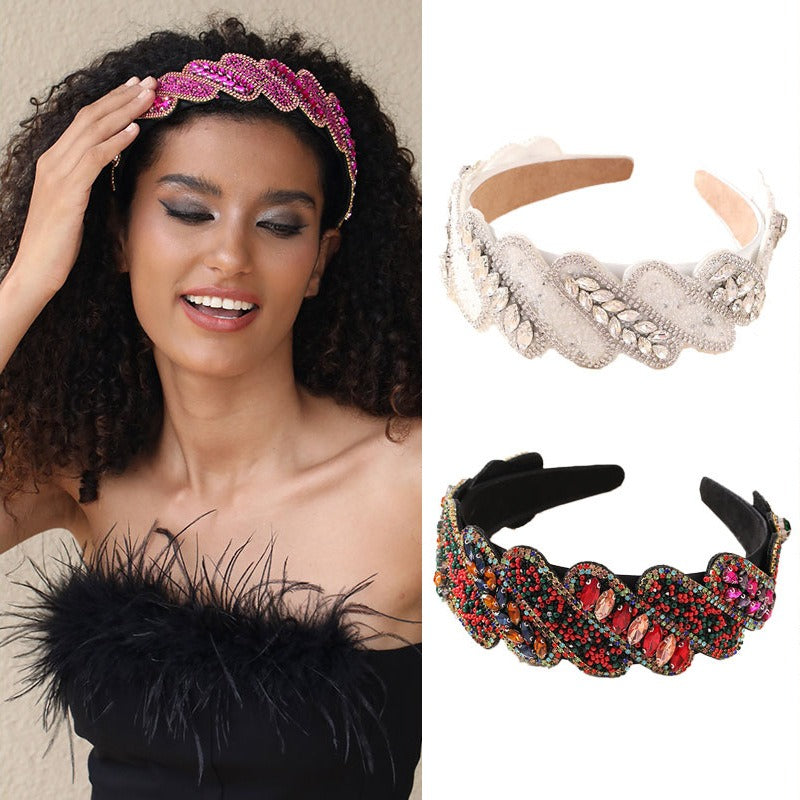 Gorgeous Mizhu Water Diamond Baroque Retro Wide Edge Hair Accessories - Korvel