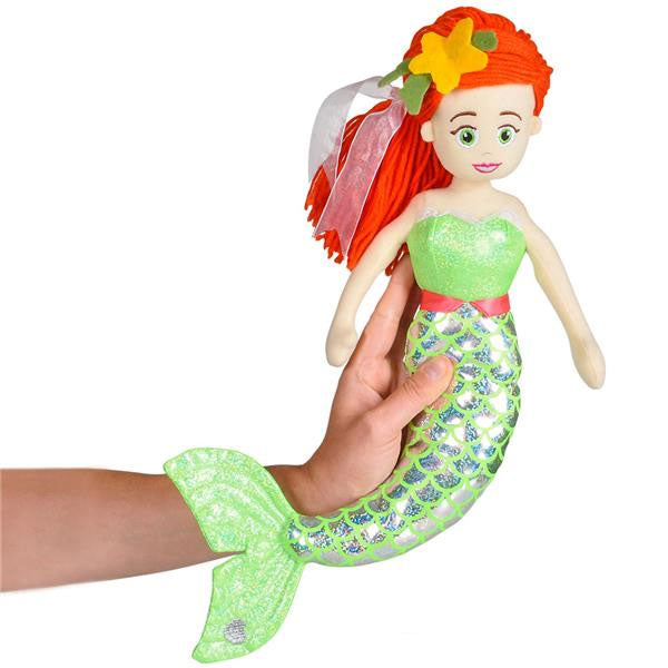 18" Green Mermaid Doll with Red Hair