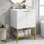 24" Bathroom Vanity with Sink, Bathroom Vanity Cabinet with Two Doors and Gold Metal Frame, Open Storage Shelf, White - Korvel