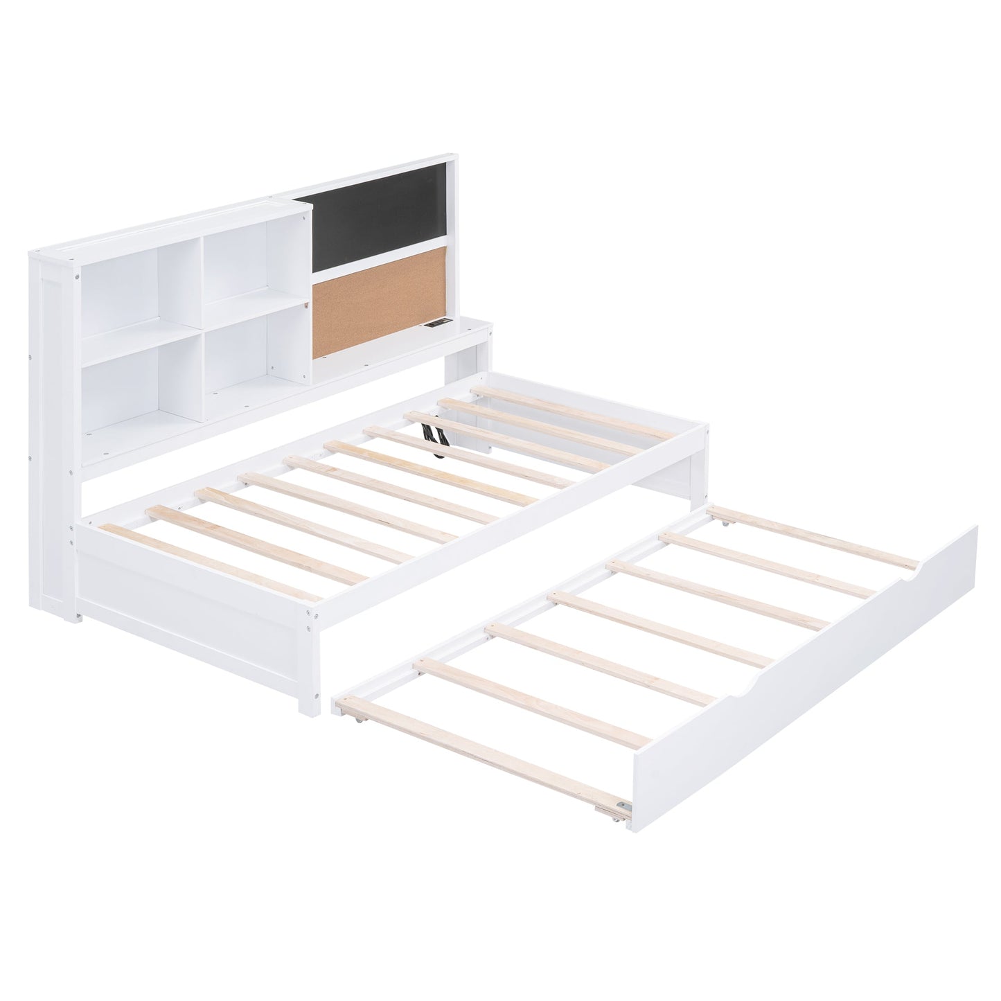 Cama nido elegante de tamaño twin con almacenamiento y cama extraíble - Blanca