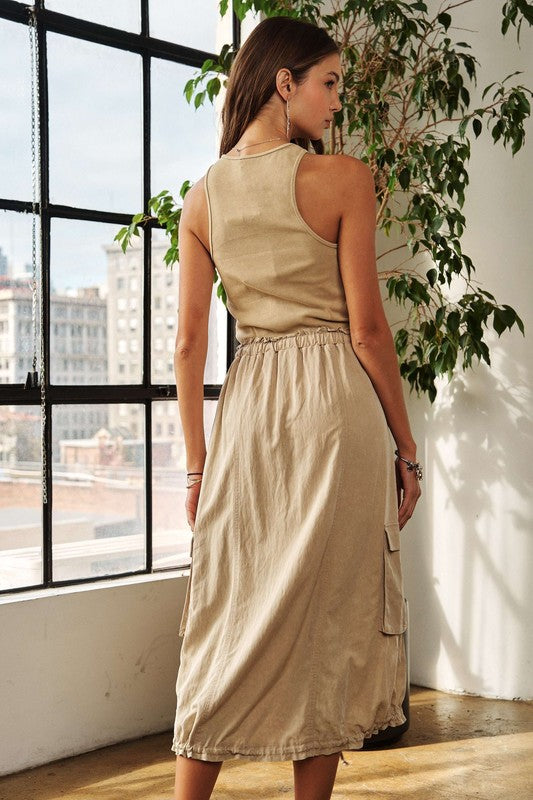 Vestido sin mangas con cordón y lavado para mujeres