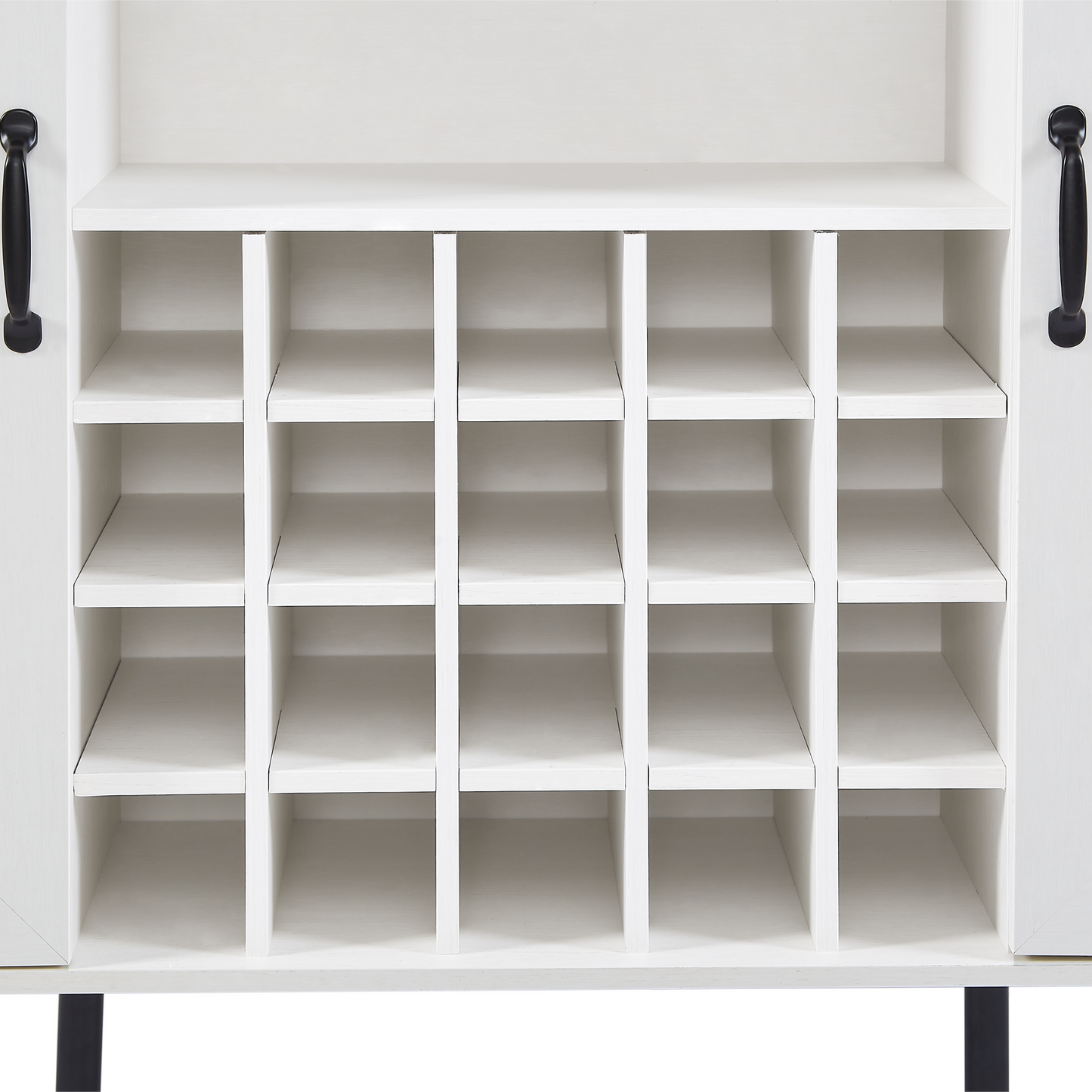 White Faux Rattan Barn Door Wine Cabinet with Wine Rack and Wine Glass Rack, Double Door Design with Removable Shelves - Korvel