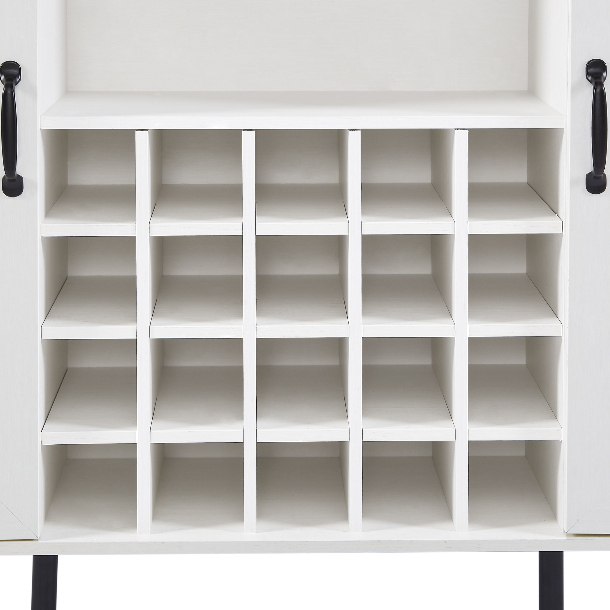 White Faux Rattan Barn Door Wine Cabinet with Wine Rack and Wine Glass Rack, Double Door Design with Removable Shelves - Korvel